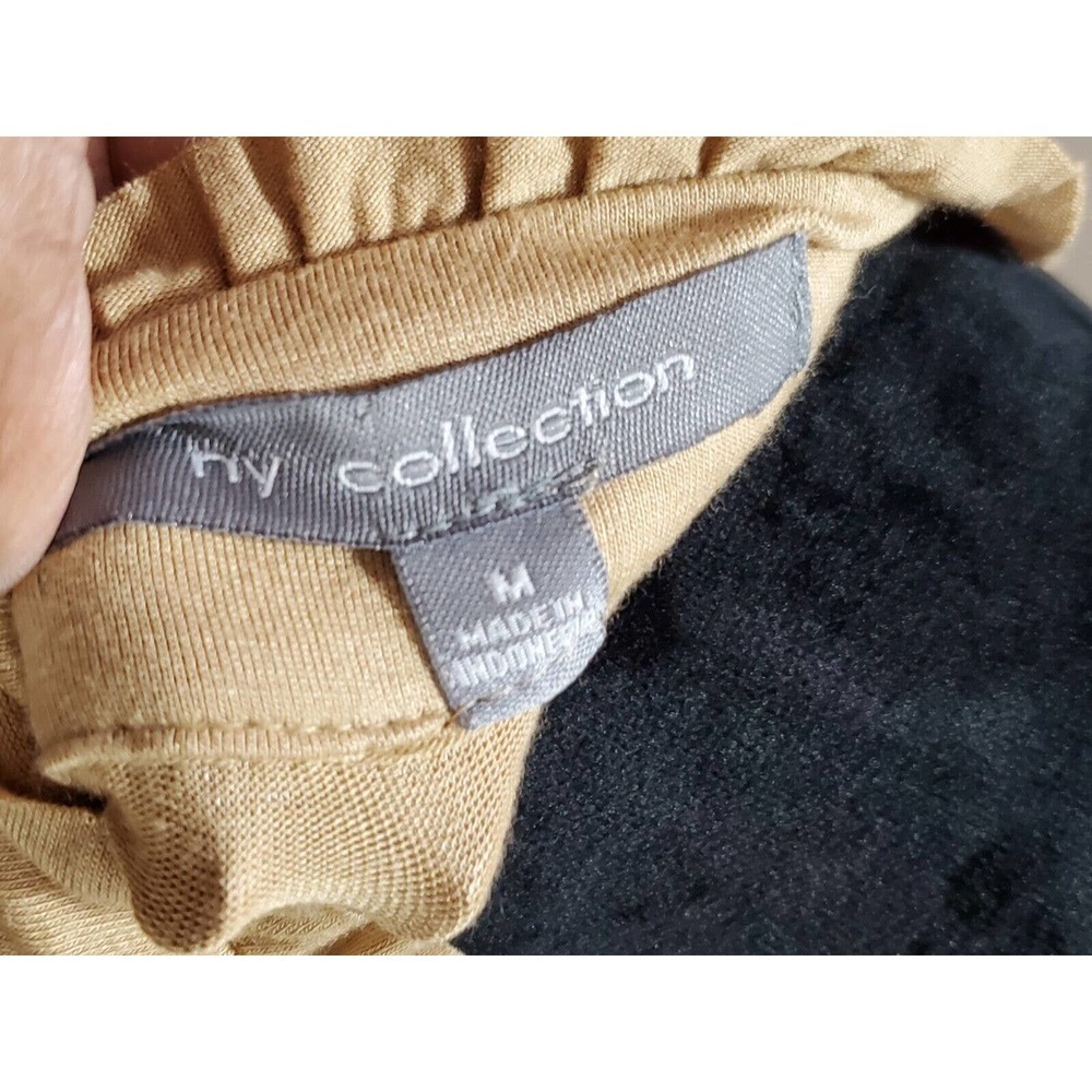 Ny Collection Woman's Khaki Rayon Long Sleeve Ruffle Pullover Top Shirt Size M - Picture 9 of 11